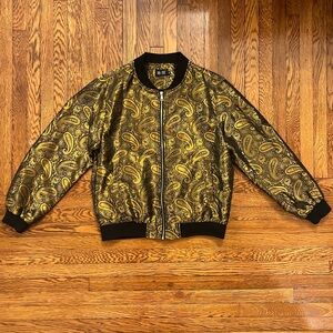Gold Metallic Paisley Bomber Jacket